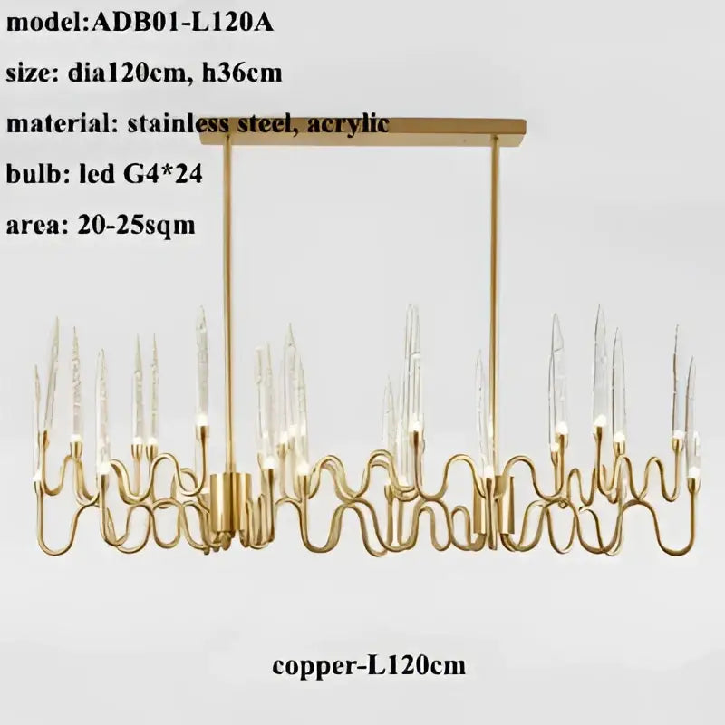 Gold Branch Chandelier with Acrylic Lampshade
