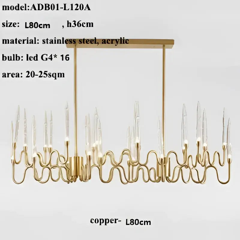 Gold Branch Chandelier with Acrylic Lampshade