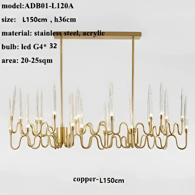 Gold Branch Chandelier with Acrylic Lampshade