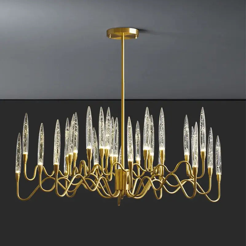 Gold Branch Chandelier with Acrylic Lampshade