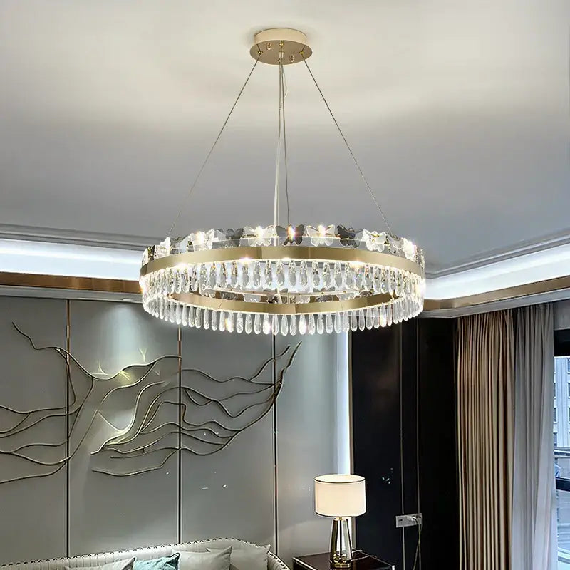Gold Butterfly Chandelier with Layered Crystal Design