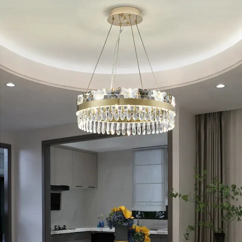 Gold Butterfly Chandelier with Layered Crystal Design