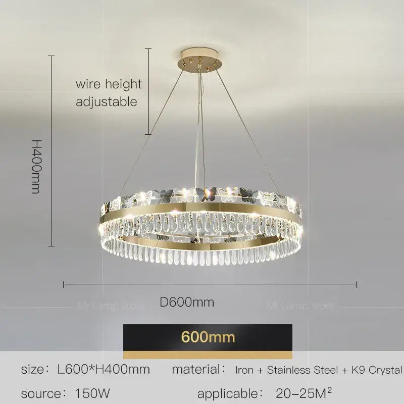 Gold Butterfly Chandelier with Layered Crystal Design