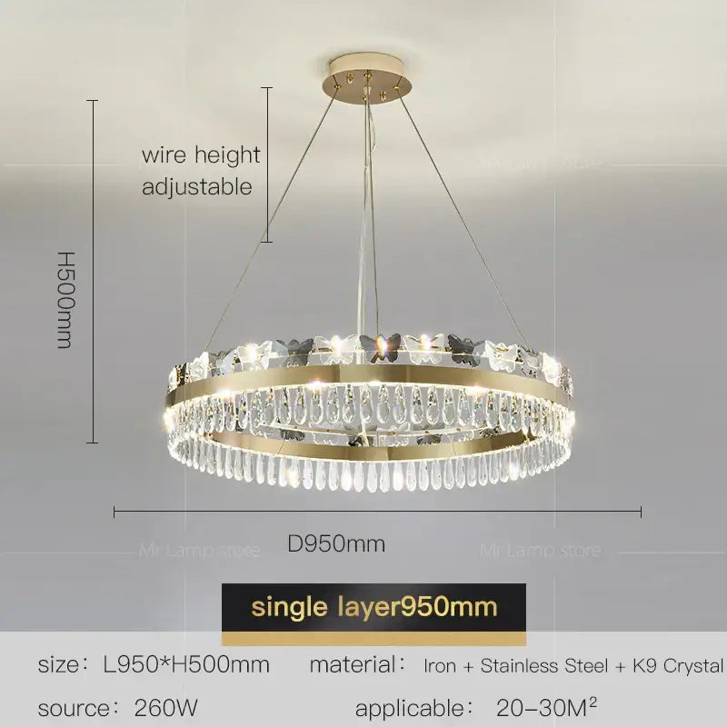 Gold Butterfly Chandelier with Layered Crystal Design