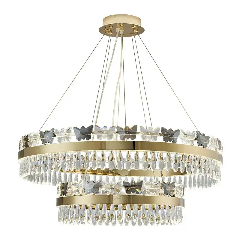Gold Butterfly Chandelier with Layered Crystal Design