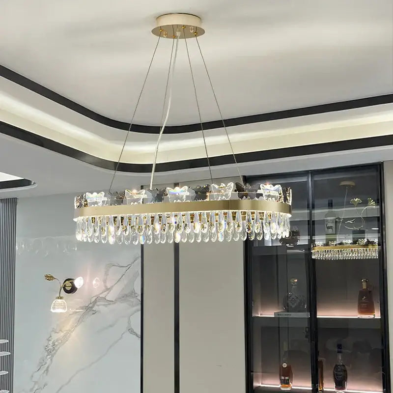 Gold Butterfly Chandelier with Layered Crystal Design