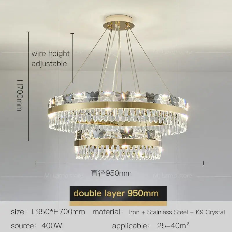 Gold Butterfly Chandelier with Layered Crystal Design