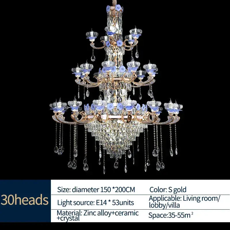 Gold Blue Candle Chandelier