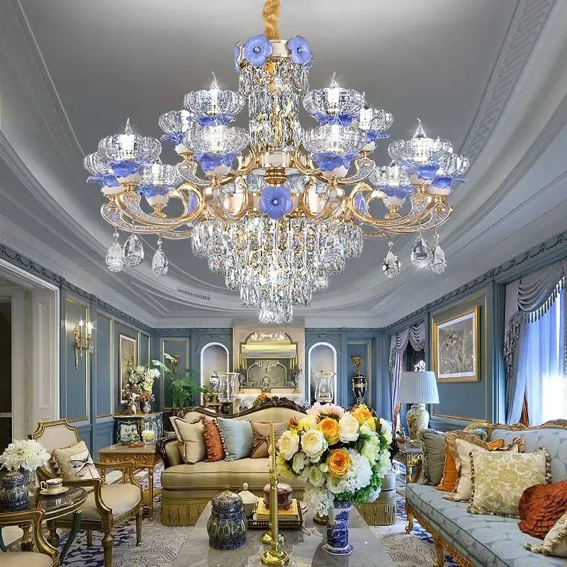 Gold Blue Candle Chandelier