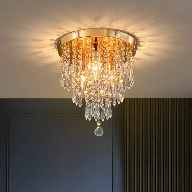 Gold Crystal Teardrop 30cm Ceiling Light