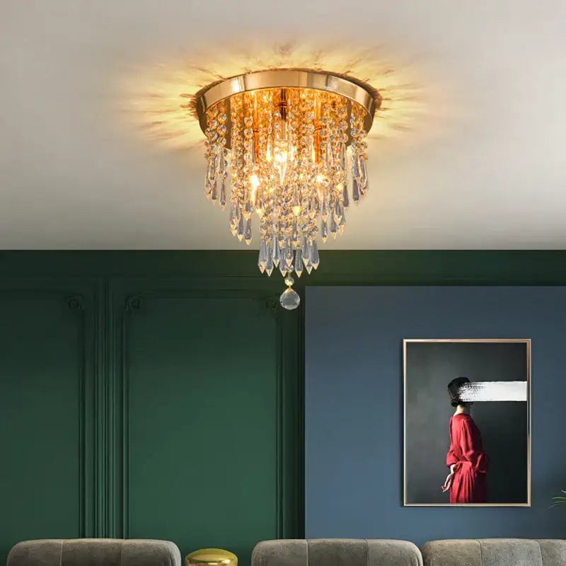 Gold Crystal Teardrop 30cm Ceiling Light