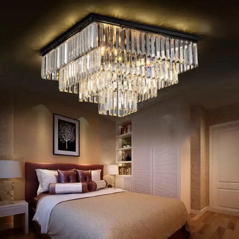 Black Crystal Chrome-Body 95cm Ceiling Chandelier