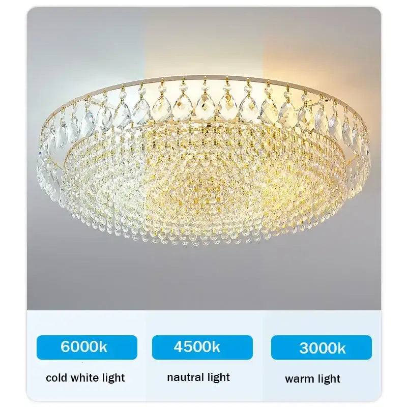 Gold Round Crystal Ceiling Light