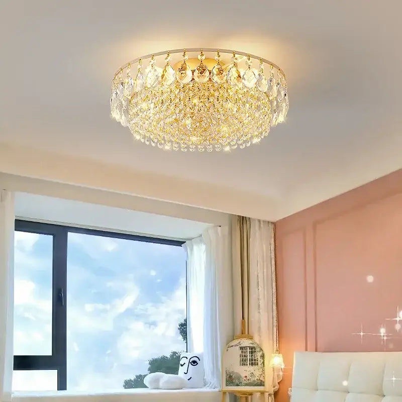 Gold Round Crystal Ceiling Light