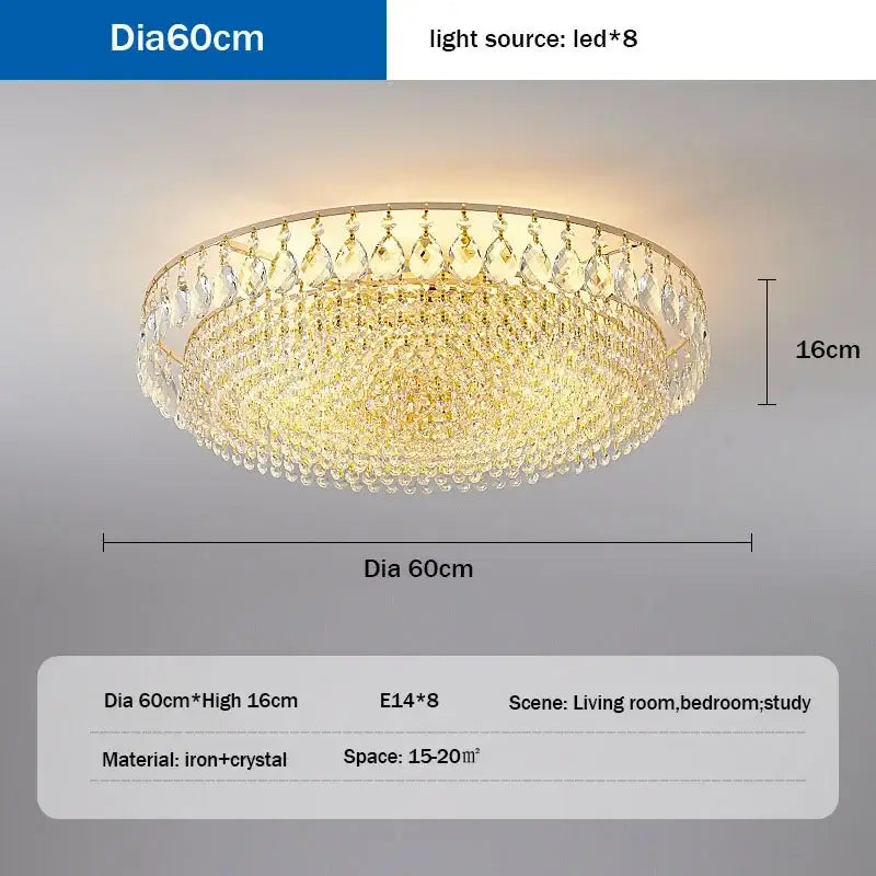 Gold Round Crystal Ceiling Light