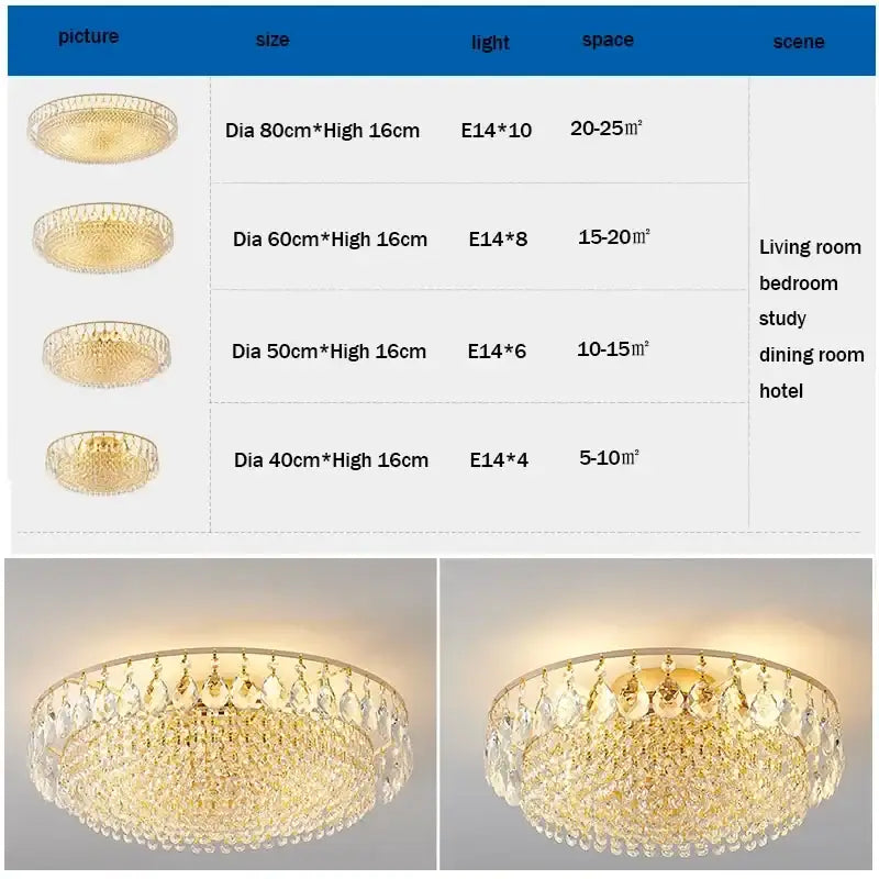 Gold Round Crystal Ceiling Light