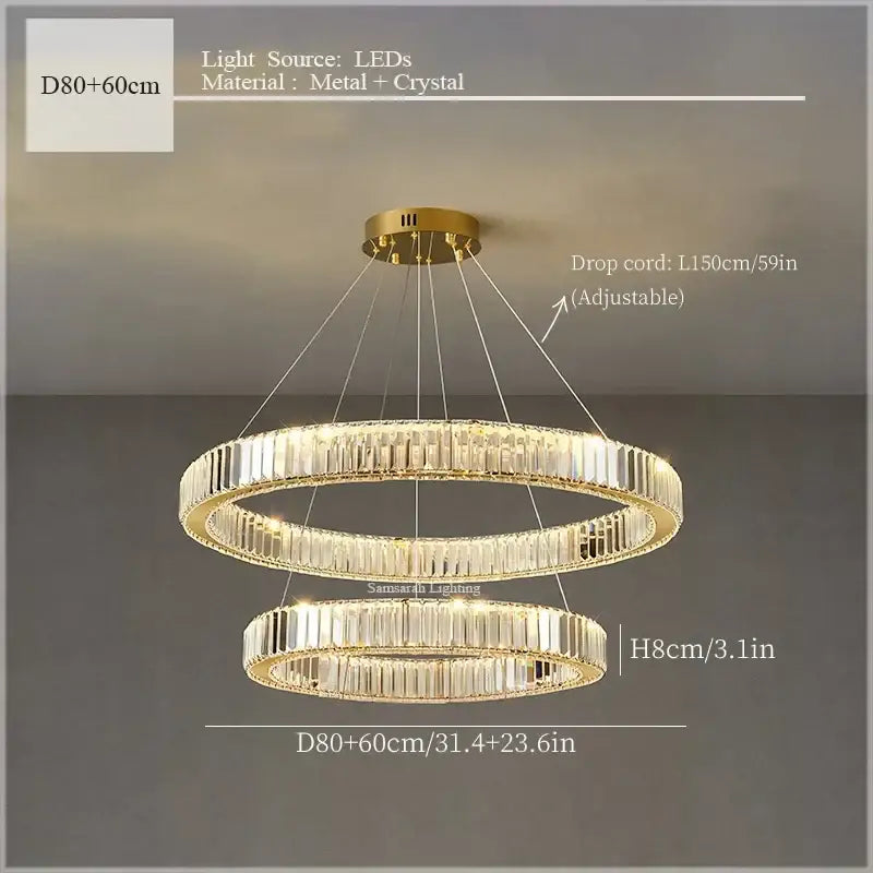 Crystal Double Ring 120cm Chandelier