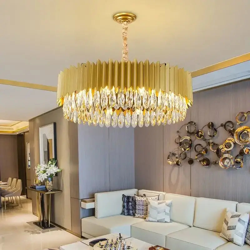 Gold Crystal Pendant Light Oval 75cm Design