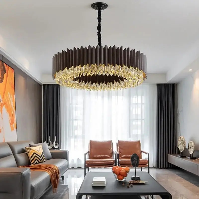 Gold Crystal Pendant Light Oval 75cm Design