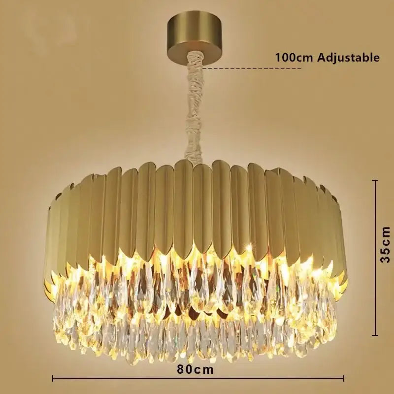Gold Crystal Pendant Light Oval 75cm Design