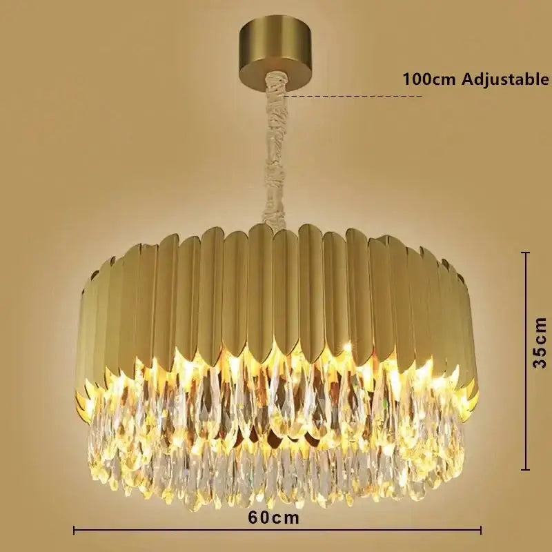 Gold Crystal Pendant Light Oval 75cm Design
