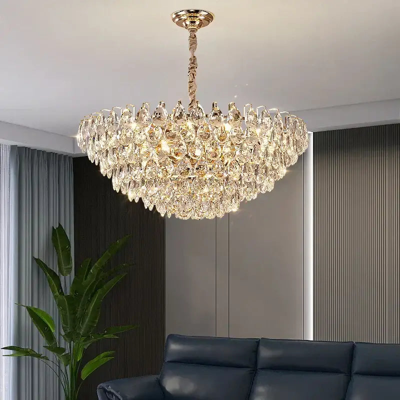 Gold Teardrop Crystal 82cm Chandelier