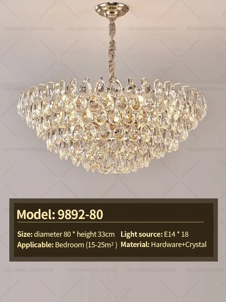 Gold Teardrop Crystal 82cm Chandelier