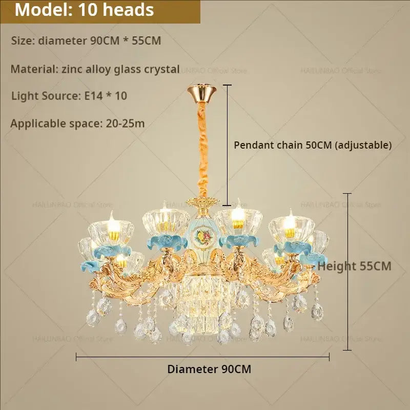 Gold Crystal Chandelier Light 18-Head Design