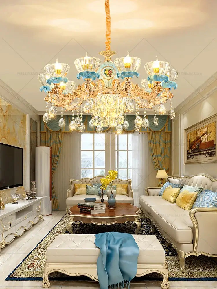 Gold Crystal Chandelier Light 18-Head Design