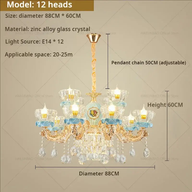 Gold Crystal Chandelier Light 18-Head Design