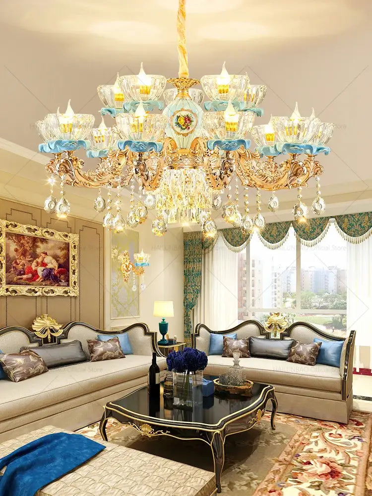 Gold Crystal Chandelier Light 18-Head Design