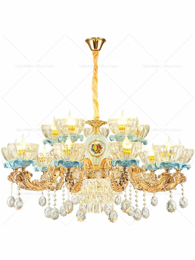 Gold Crystal Chandelier Light 18-Head Design