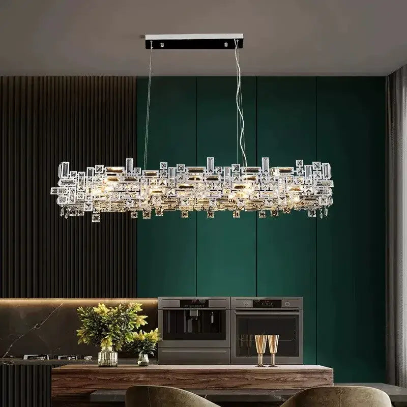 Gold Crystal Chandelier Light Titanium Finish