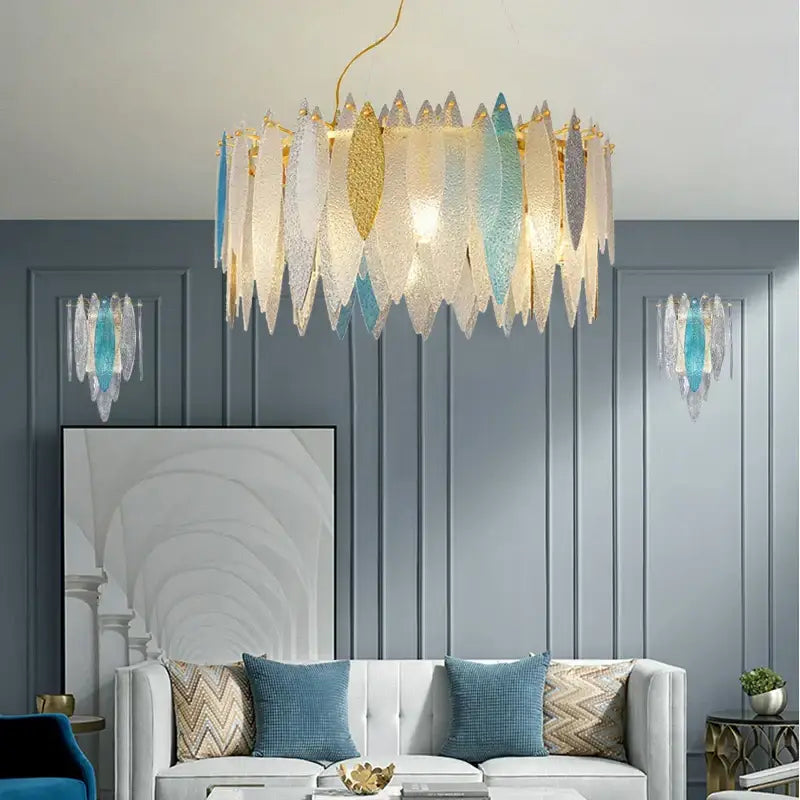 Blue Leaf Crystal Chandelier