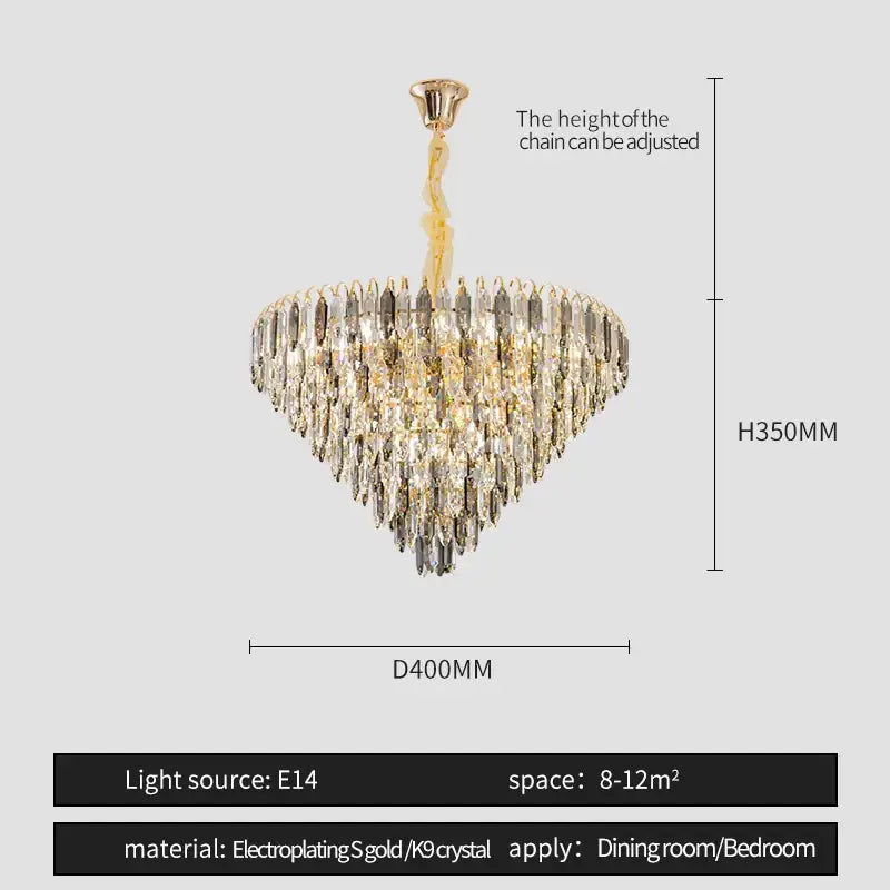 Gold Crystal Chandelier K9 Adjustable Line