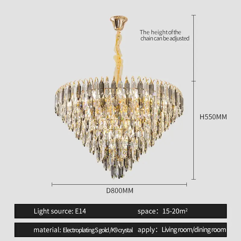 Gold Crystal Chandelier K9 Adjustable Line
