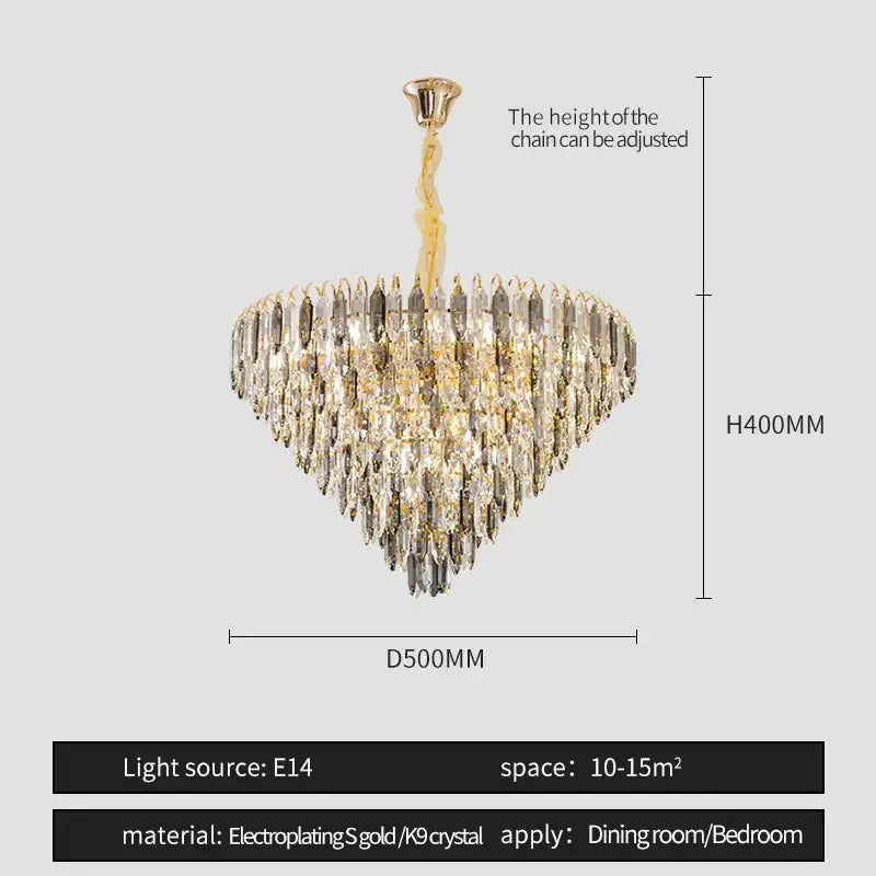 Gold Crystal Chandelier K9 Adjustable Line