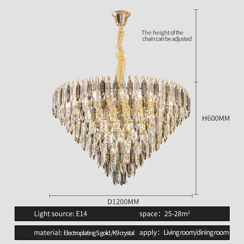 Gold Crystal Chandelier K9 Adjustable Line
