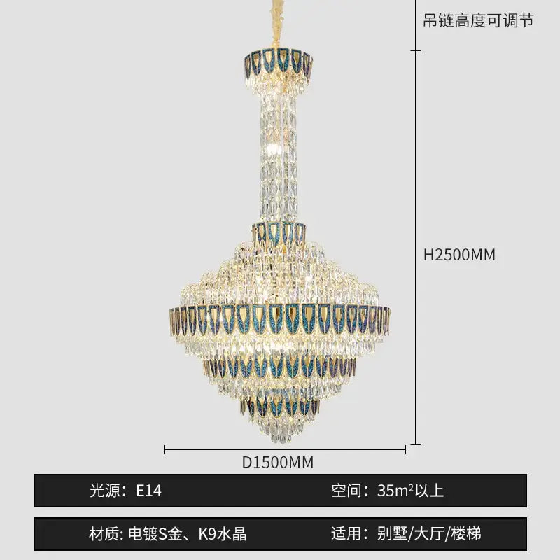 Blue Crystal Iridescent 150cm Chandelier