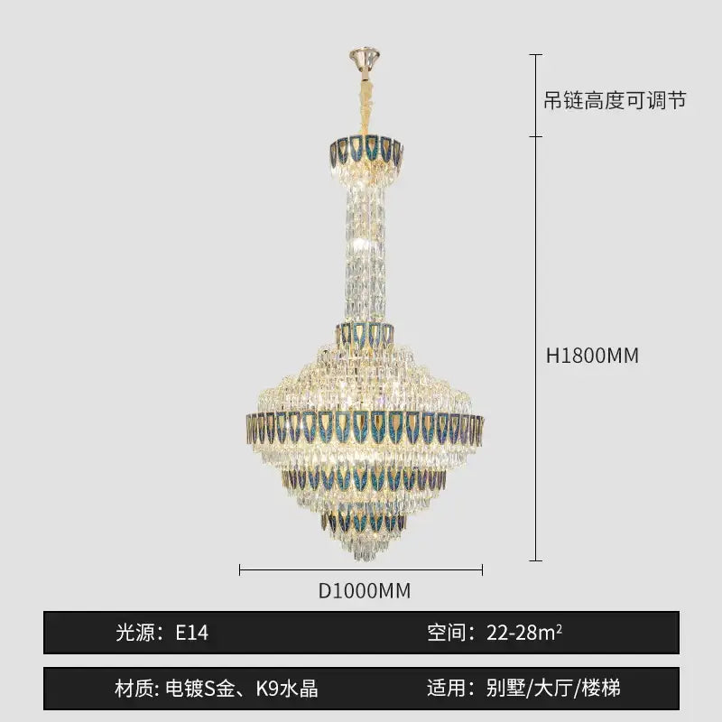Blue Crystal Iridescent 150cm Chandelier