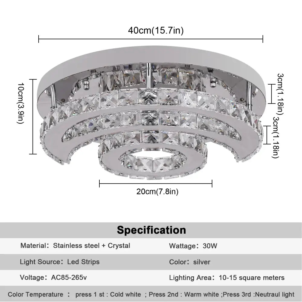 Chrome Crystal 40cm LED Ceiling Light