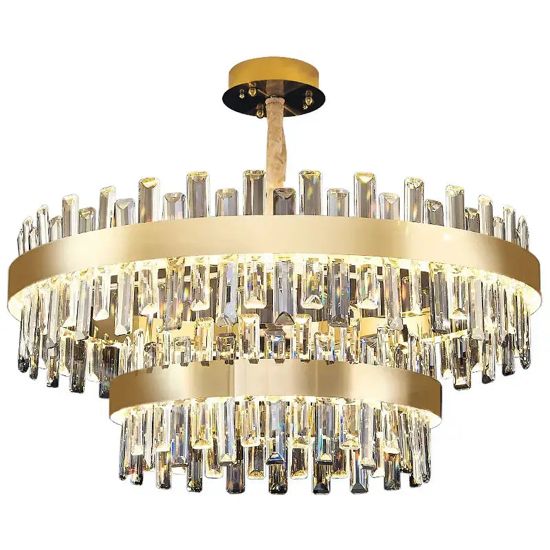 Gold Tiered Crystal 2-Layer 95cm Chandelier