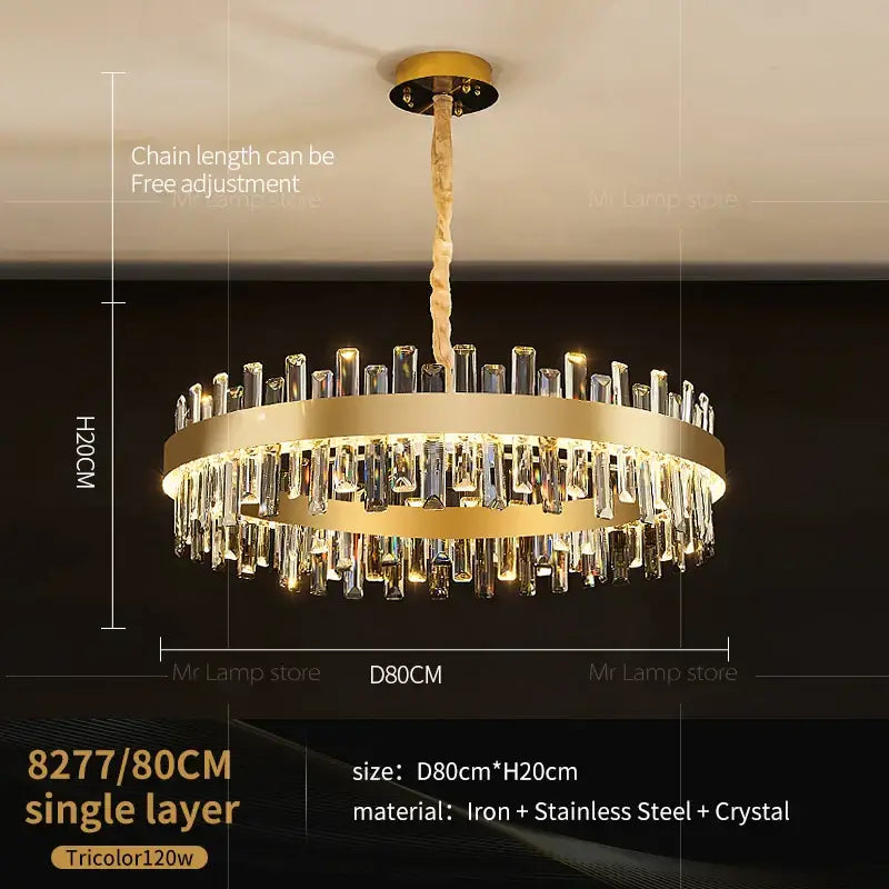 Gold Tiered Crystal 2-Layer 95cm Chandelier