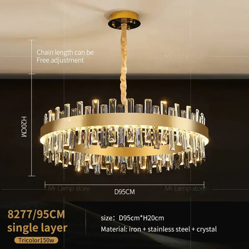 Gold Tiered Crystal 2-Layer 95cm Chandelier
