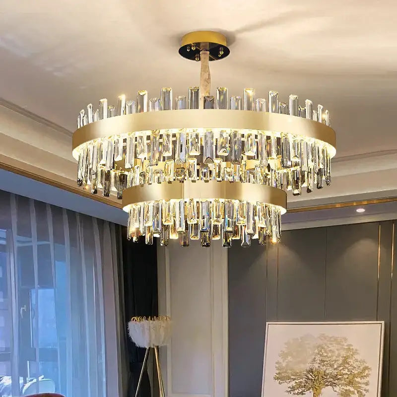 Gold Tiered Crystal 2-Layer 95cm Chandelier
