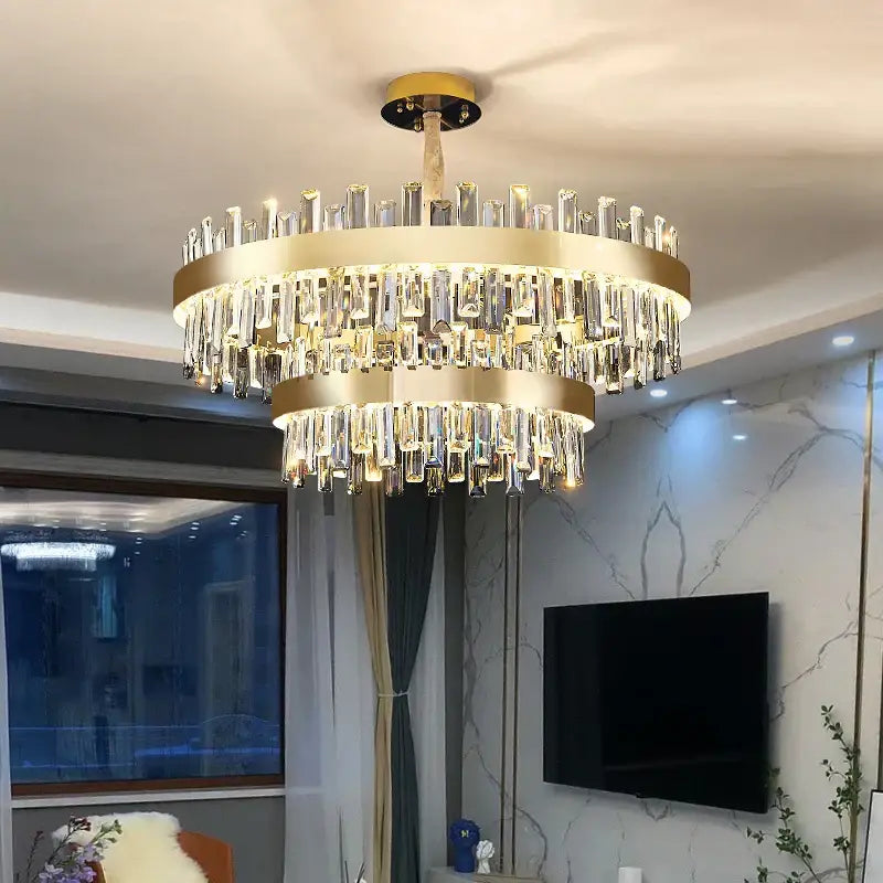 Gold Tiered Crystal 2-Layer 95cm Chandelier