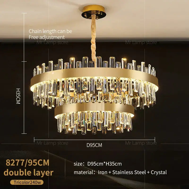 Gold Tiered Crystal 2-Layer 95cm Chandelier