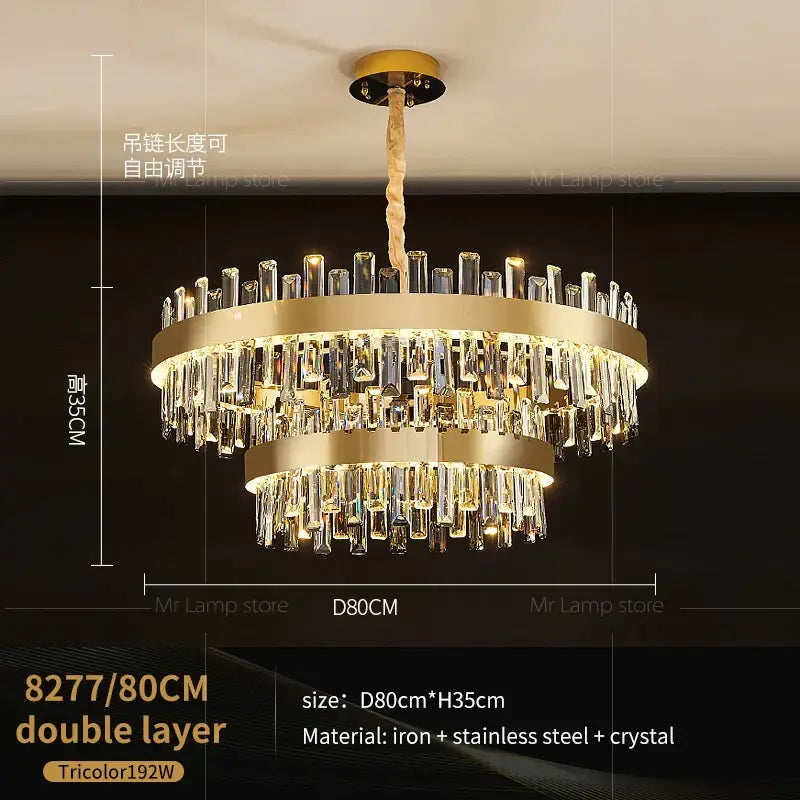 Gold Tiered Crystal 2-Layer 95cm Chandelier