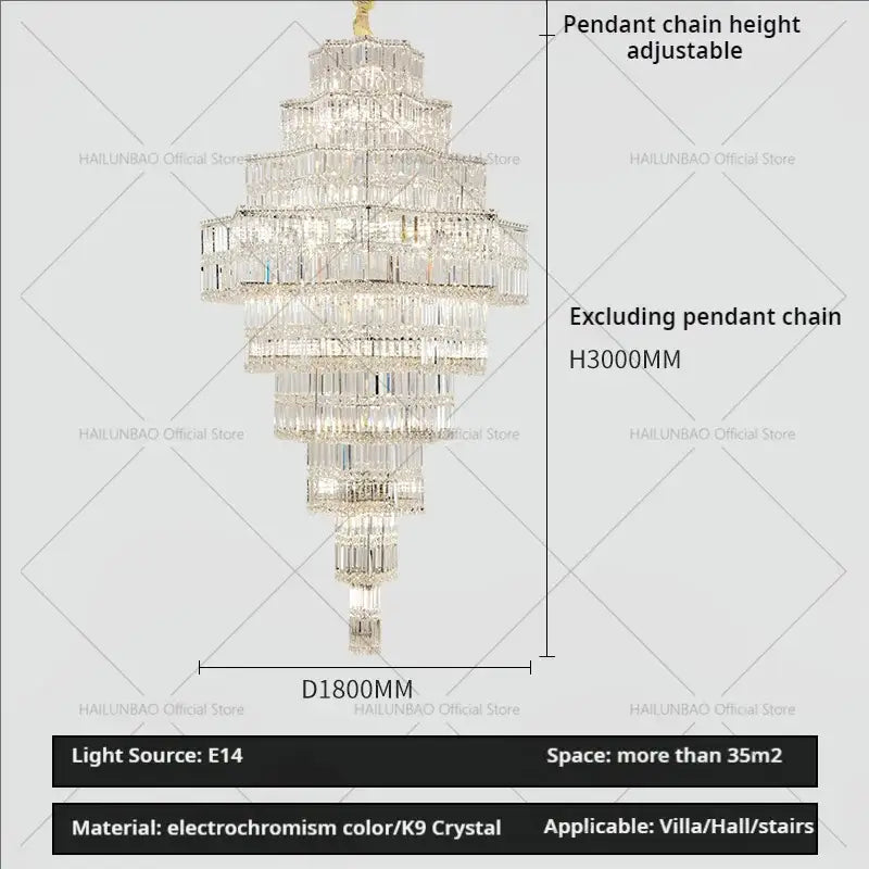 Gold Crystal Multi-Tier 180cm Chandelier