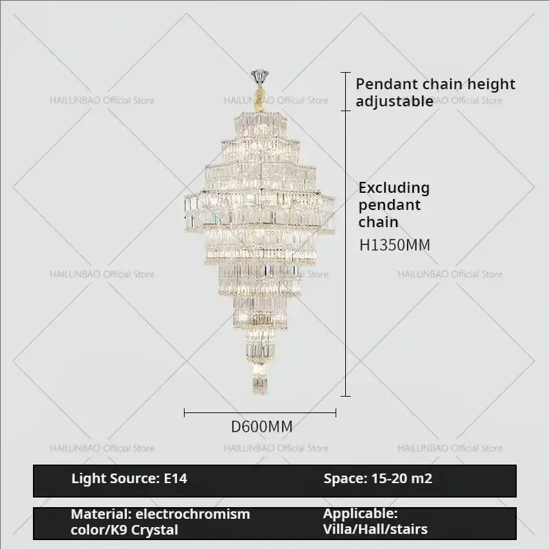 Gold Crystal Multi-Tier 180cm Chandelier